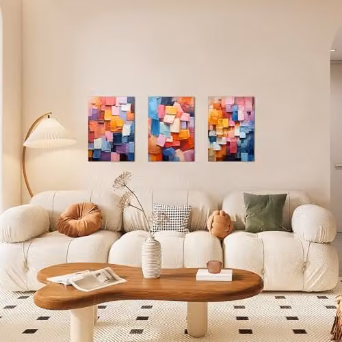 Simpa 3 Panel Abstract Rainbow Stone Canvas Wall Art, Multicolour Framed Landscape Artwork, W/H: 180 x 60 cm – 3