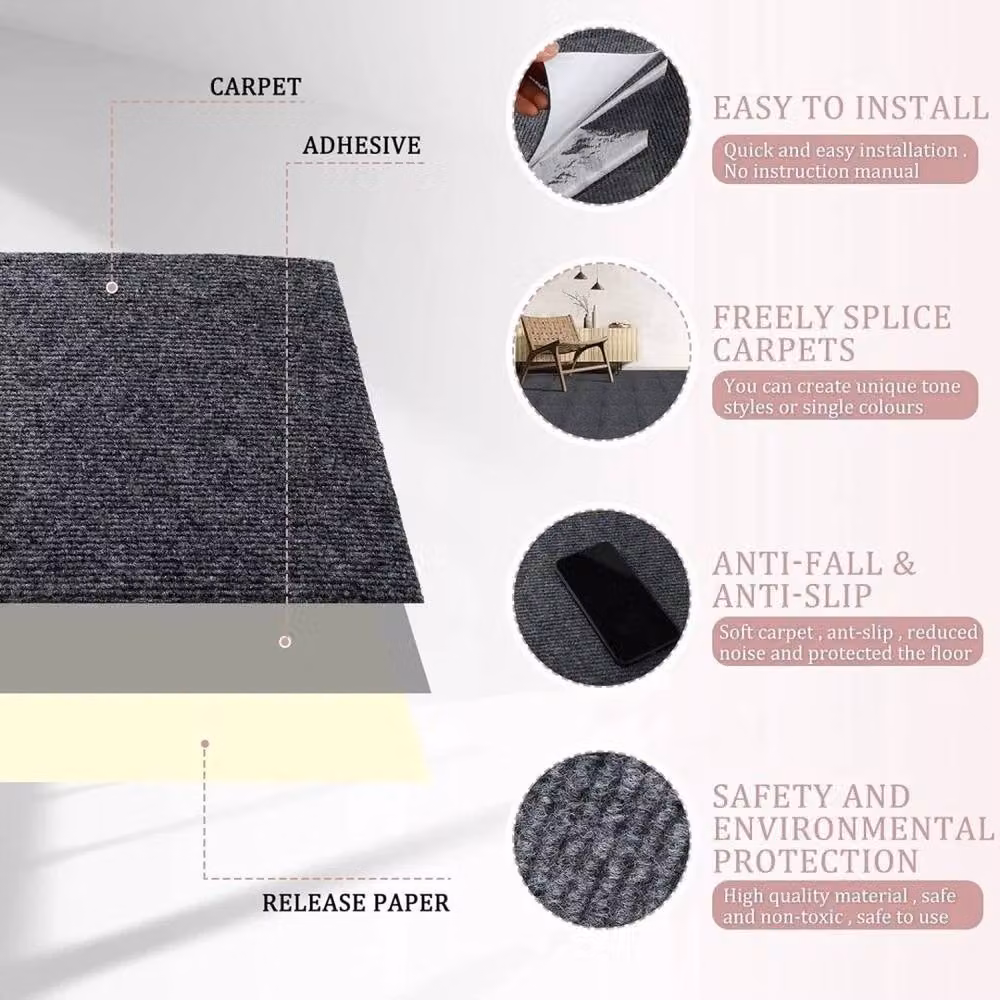 NESTLUNE Grey Modern Plain Carpet Tiles, 5m2 Box (20 Tiles) – 2