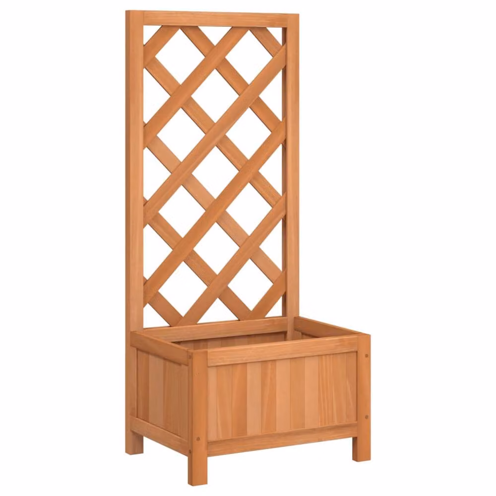 Berkfield Home Brown Solid Wood Fir Planter with Trellis – 2