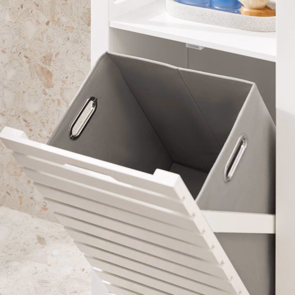 SoBuy Modern White Bathroom Tall Cabinet with Hinged Doors and Internal Shelves – 3