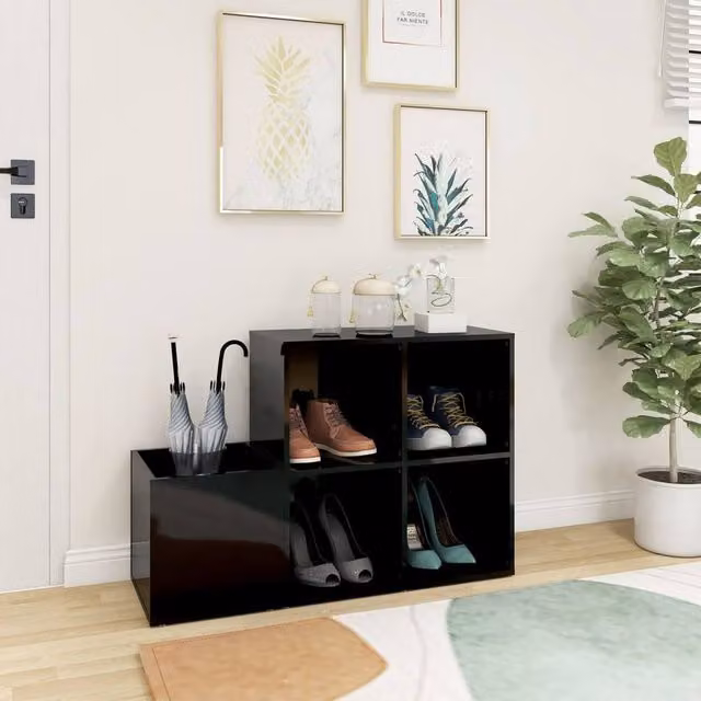 Berkfield Home Hall Shoe Cabinet in High Gloss Black, W: 105 cm, D: 35.5 cm, H: 70 cm – 1
