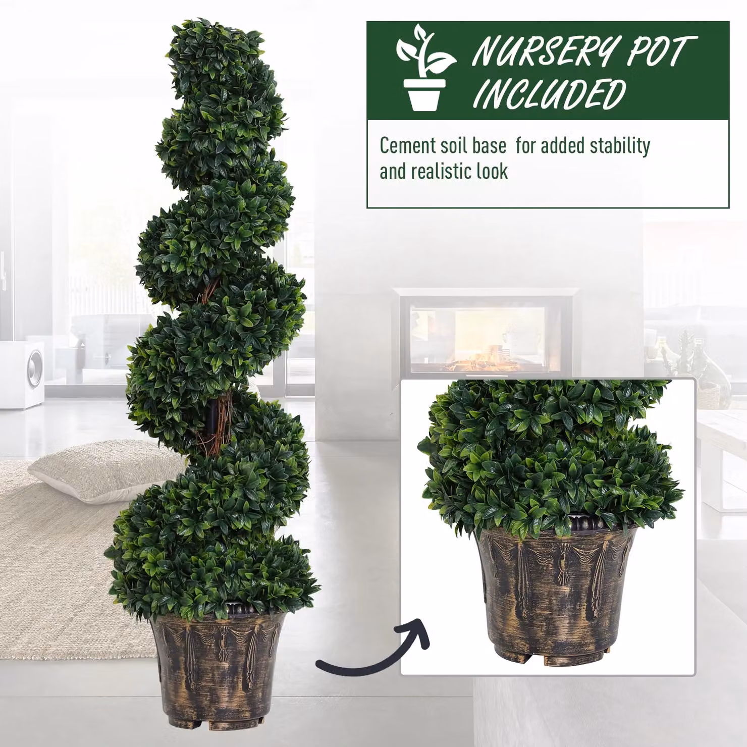 OUTSUNNY 2 Pack Artificial Boxwood Spiral Trees in Green with Concrete Nursery Pots – 5