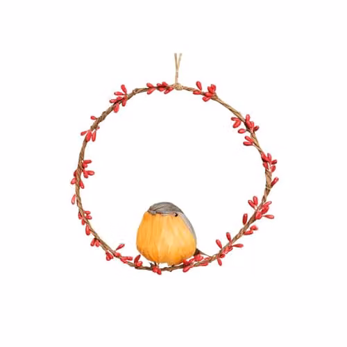 Melody Maison Large Round Robin Wreath Hanging Christmas Decoration in Red, Brown and Orange – 3