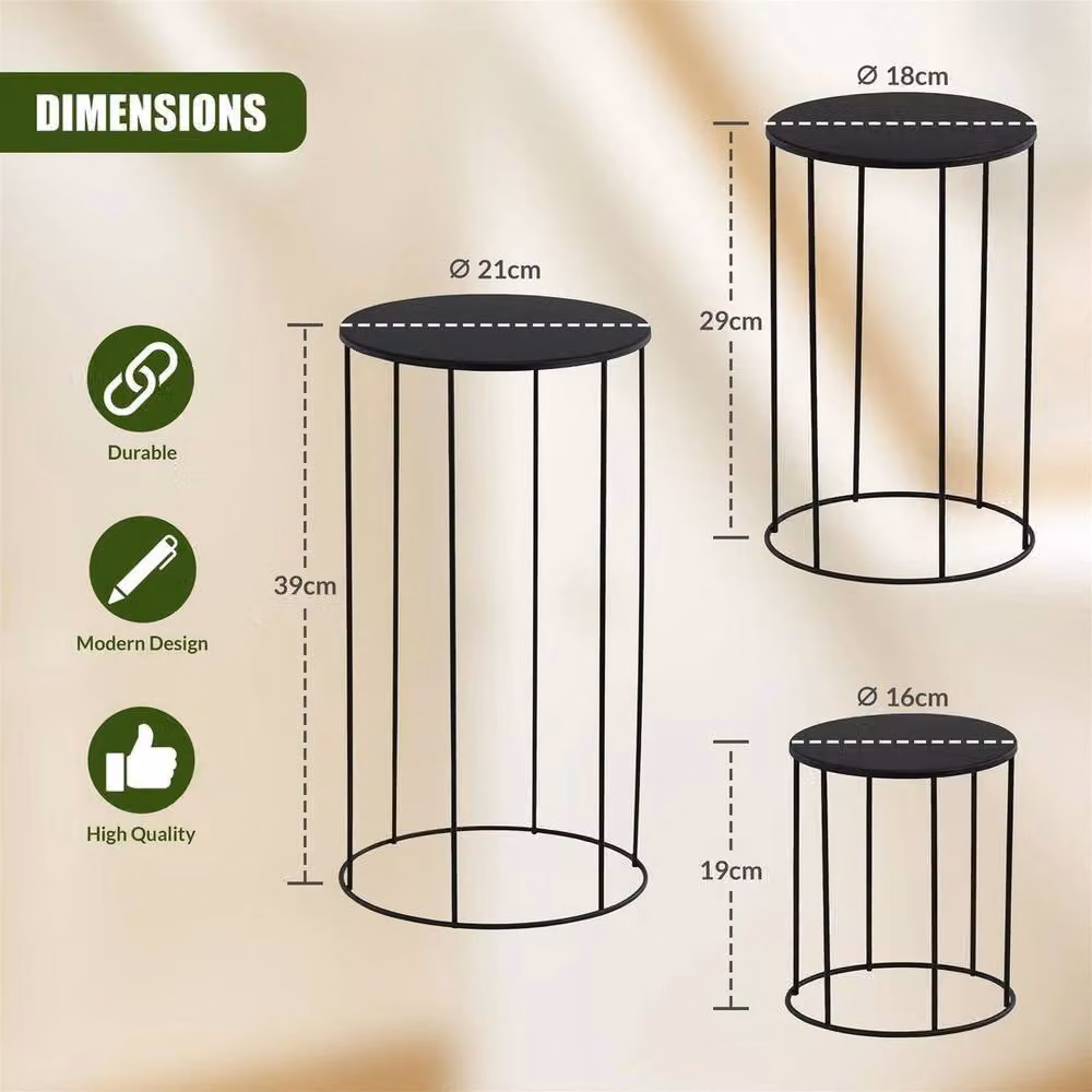 KORVIXA Round Black Matt Metal Indoor Plant Stand – 2