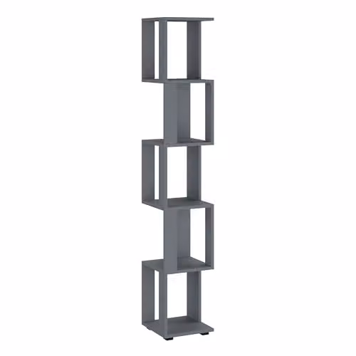 Shefa Line 5 Tier Corner Bookshelf, Freestanding Slim Cube Storage Unit for Living Room or Home Office, Anthracite Grey, Height: 168 cm