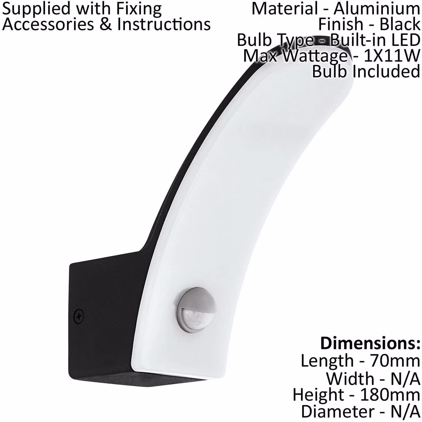 Loops 2 Pack Black Aluminium IP44 Outdoor LED Wall Lights with PIR Motion Sensor – 2