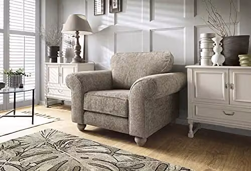 Abakus Direct Ingrid Armchair in Taupe with Braided Chenille Fabric, W/D/H: 115 x 95 x 90 cm – 1