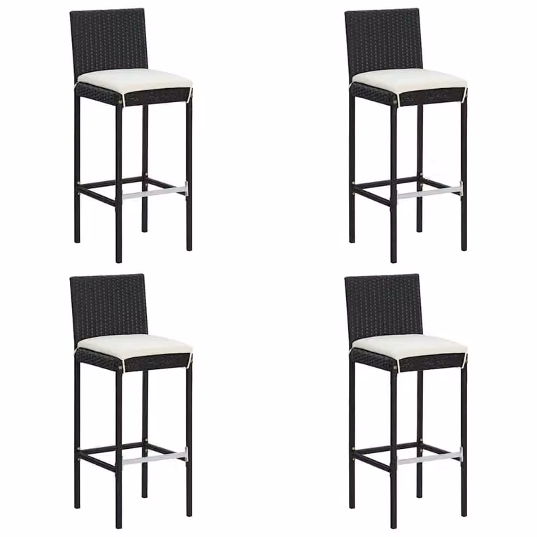 Berkfield Home Modern Garden Bar Stools with Cushions, 4 Piece Set in Black Poly Rattan and Steel