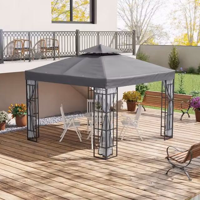 Outsunny Grey Party Tent Marquee Canopy with Mesh Sidewalls, W/D/H: 300 x 300 x 300 cm