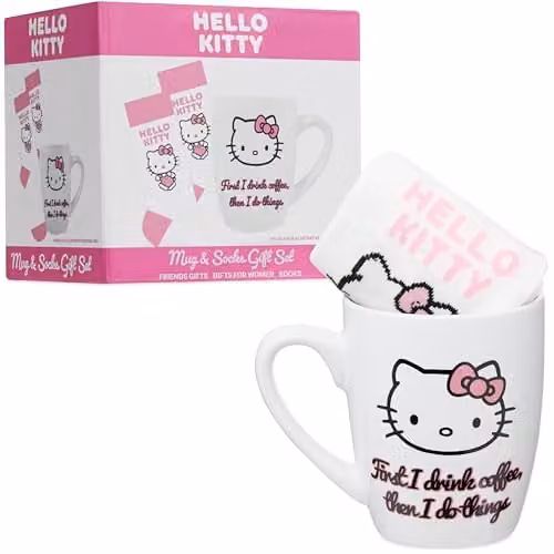 Get Trend Hello Kitty Sanrio Mug and Calf Socks Set in Pink, White and Multicolour, 315ml – 1