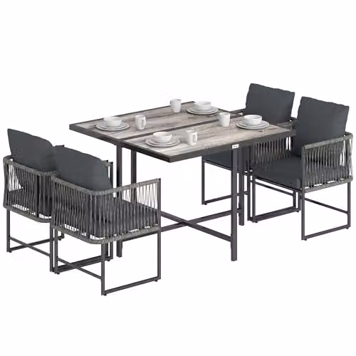 Outsunny 4-Seater Garden Dining Set with Space-Saving Chairs, Black and Grey, W/D/H: 108 x 72.5 x 43 cm – 2