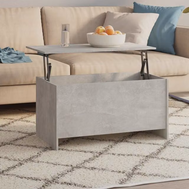 Berkfield Home Modern Rectangular Coffee Table in Concrete Grey with Lift Mechanism, W: 102 cm, D: 55.5 cm, H: 52.5 cm – 1