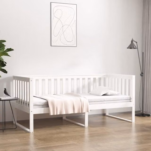 Berkfield Home White Lacquered Solid Pine Day Bed W/D/H: 190 x 90 x 0 cm