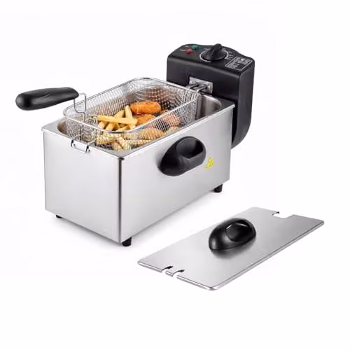 Spector 3L Deep Fat Fryer, 2000W Stainless Steel Electric Chip Fryer in Silver with Adjustable Temperature 90-190°C and Removable Non-Stick Bowl – 1
