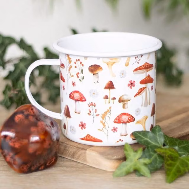 Uniqueful Mushroom Print Enamel Mug, Multicolour, 550 ml