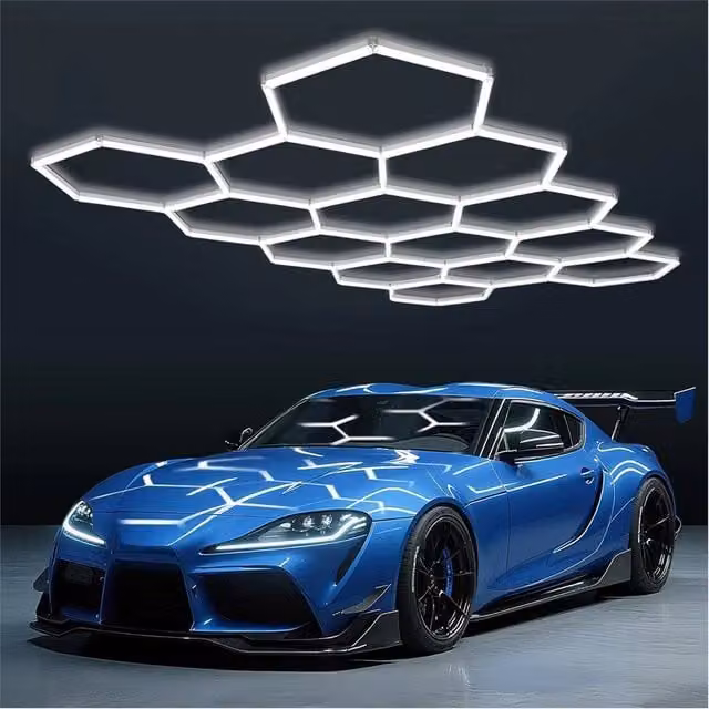 Nordara 14 Hexagon LED Honeycomb Ceiling Lights in White for Garage and Workshop – 1