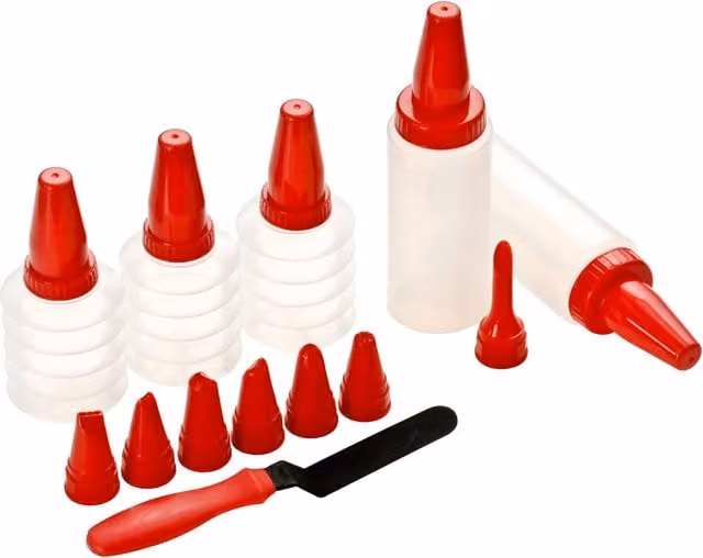 Orsina Red Plastic Cake Decorating Set with 8 Assorted Nozzles, Piping Bag and Spatula
