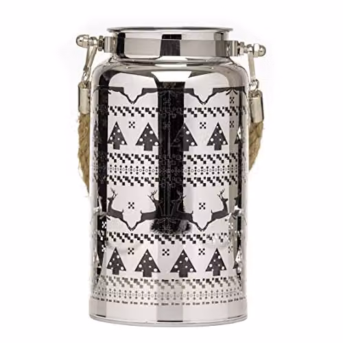 Shatchi Silver Christmas Decorated Jar Table Lamp with Etched Glass and LED Fairy Lights, H 16 cm x W 9 cm x D 9 cm – 2