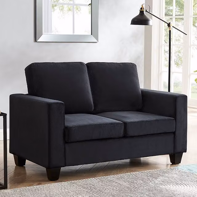 Enzo 2 Seater Sofa in Black with Solid Wood Frame and Upholstered Foam Seating