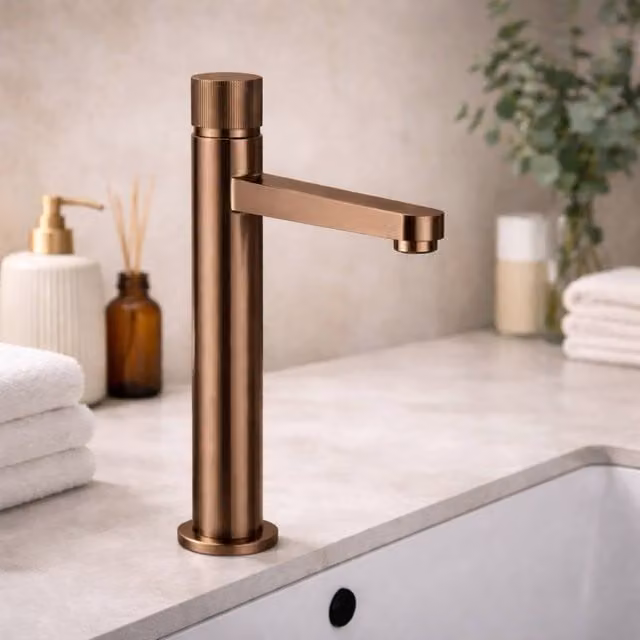 Bathroom Kingdom Koko Single Lever High Rise Basin Mixer Tap in Brushed Bronze