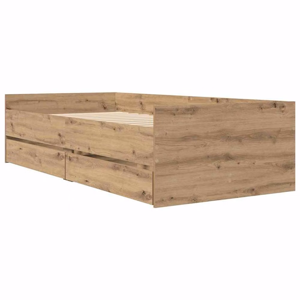 Berkfield Home Artisan Oak Bed Frame with Drawer in Brown, Solid Pine Wood, W/D/H: 100 x 200 cm – 2