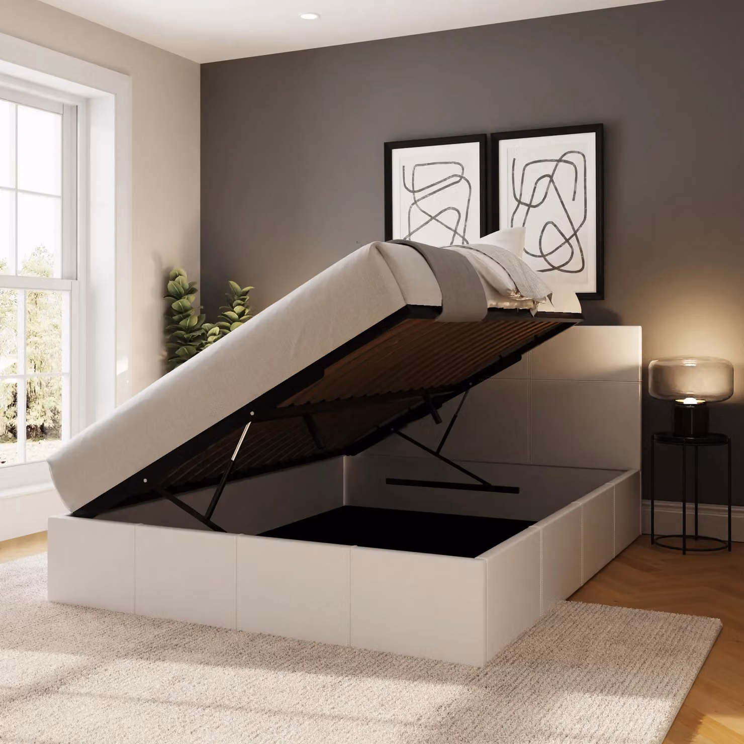 GFW Ecuador White Faux Leather Side Lift Ottoman Bed Frame, Small Double, W/D/H: 120 x 200 cm – 3