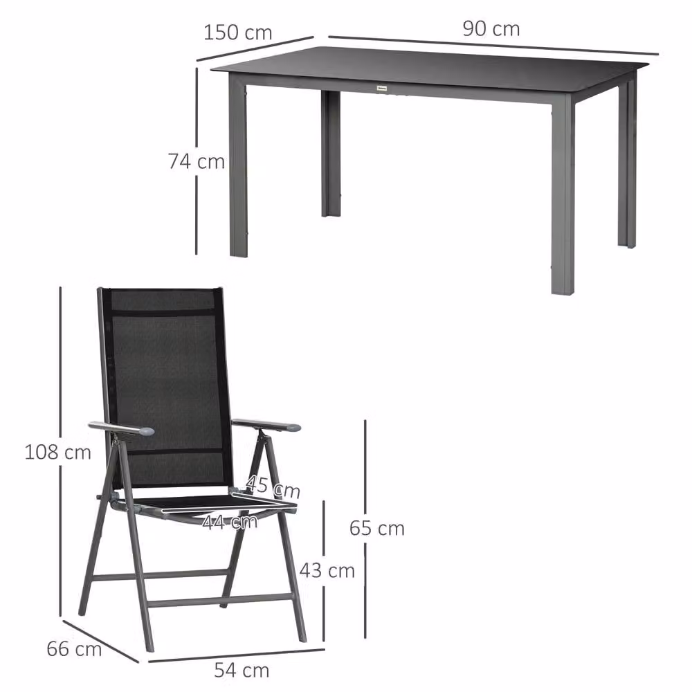 Wyld Haus Lule 6 Seater Black Powder Coated Aluminium Garden Dining Set with Glass Table and Folding Chairs – 3