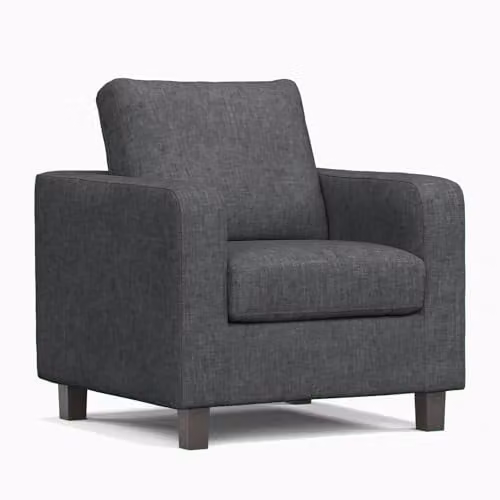 Furnishings For Less UK York Grey Fabric Armchair with Square Arms and Solid Wood Frame, W/D/H: 86 x 75 x 80 cm