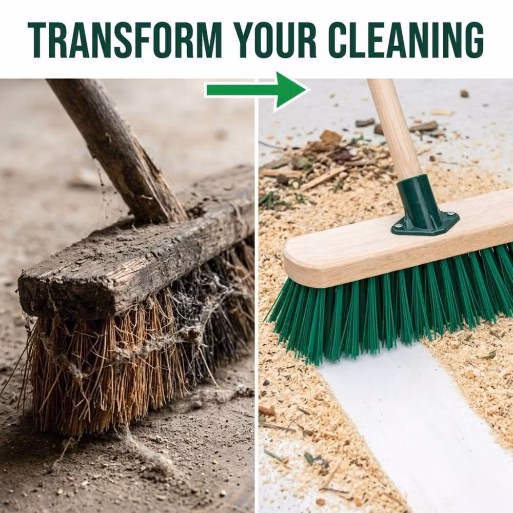 Bedsland Heavy Duty Broom with Green Bristles and Wooden Block, Width: 30.48 cm – 6