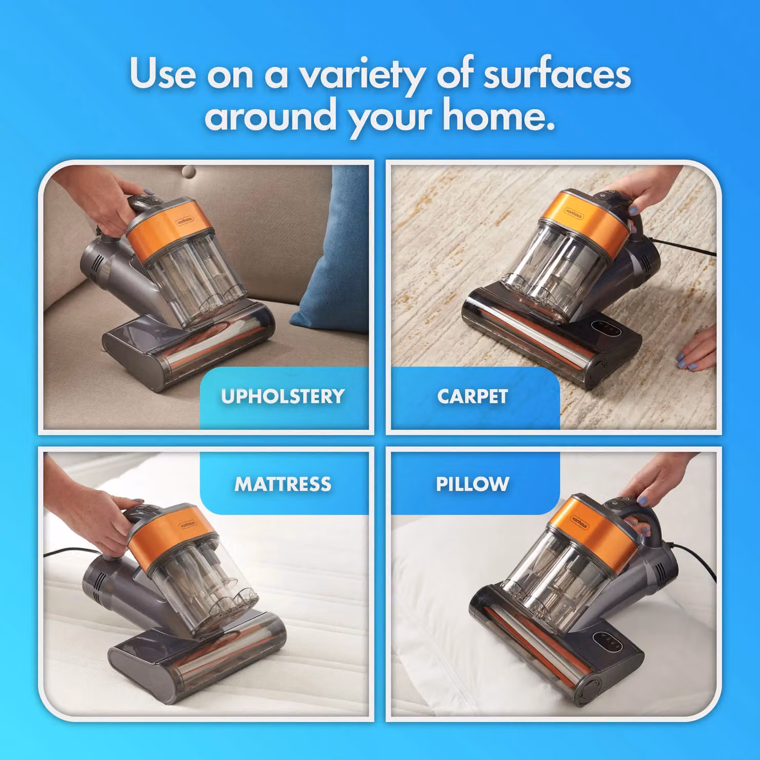 VonHaus 500W UV Mattress Vacuum Cleaner with Tapping Vibration and Heating, Grey – 6
