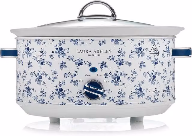 Laura Ashley VQ 3L Slow Cooker in White and Multicolour with Ceramic Pot and Keep Warm Function
