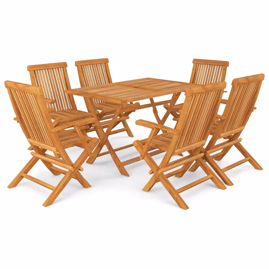 Berkfield Home 7 Piece Solid Teak Wood Garden Dining Set in Brown – 2