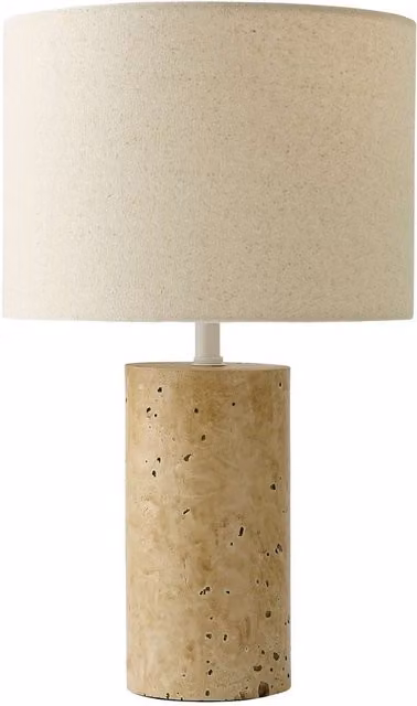 ValueLights Minimalist Ceramic Table Lamp in Beige and Yellow with Fabric Shade
