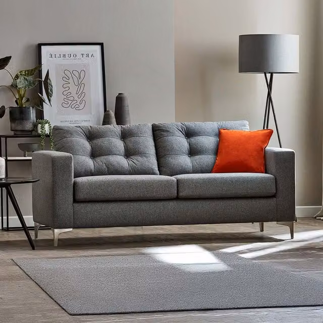 Furnishings For Less UK Smart Hackney 3 Seater Fabric Sofa in Sapphire Blue or Pewter Grey – 1