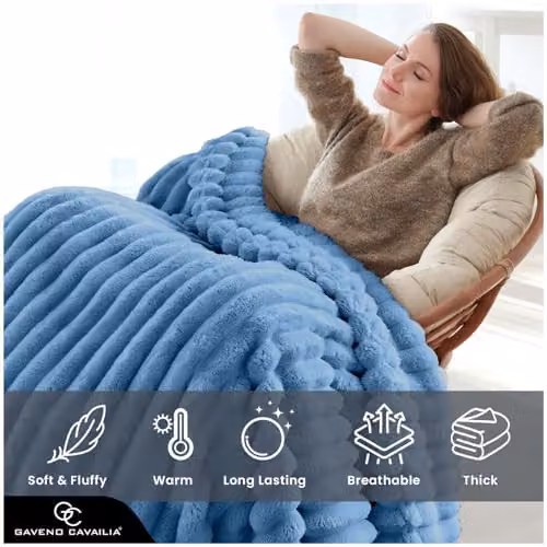 GAVENO CAVAILIA Fluffy Fleece Throw Blanket in Blue, W/D/H: 150 x 200 cm – 3