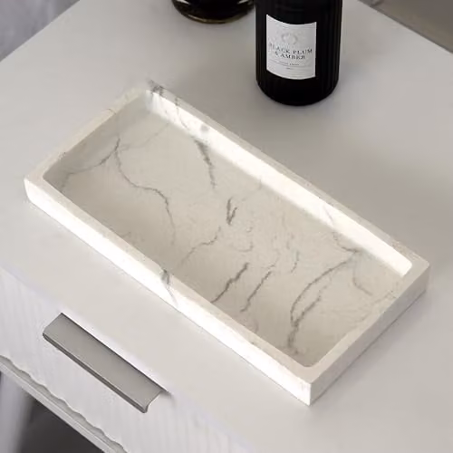 OHS White Marble Effect Resin Rectangular Vanity Tray