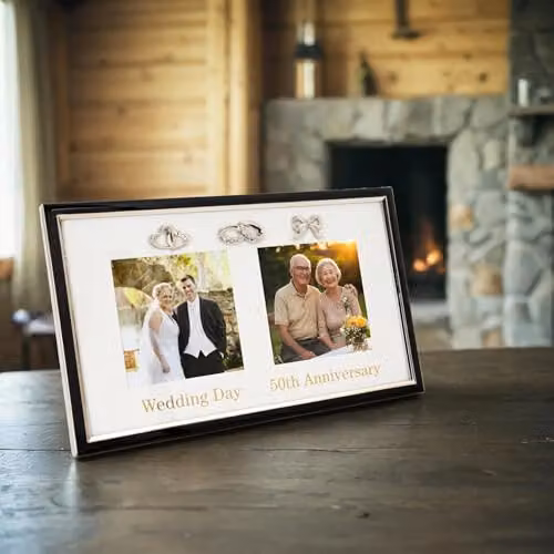 Happy Homewares Modern Rectangular Wedding and Anniversary Picture Frame in Silver, Black and Gold, 4 x 4 in – 4