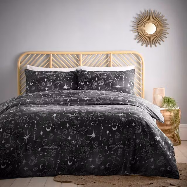 Charlotte Thomas Celestial Stars Duvet Cover and Pillowcase Set, Black and White, Double