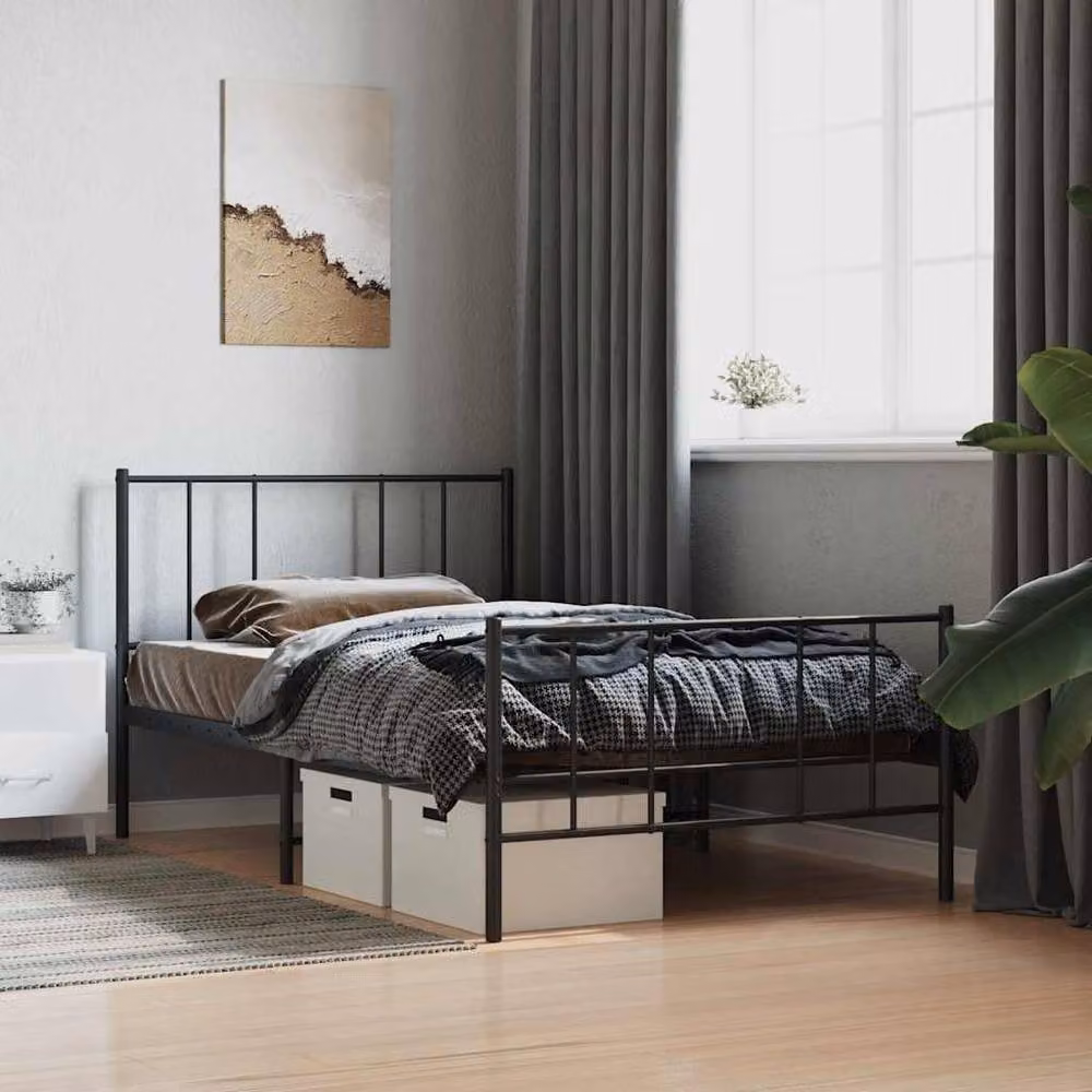 Berkfield Home Metal Bed Frame with Headboard and Footboard in Black, W/D/H: 90 x 190 cm – 2
