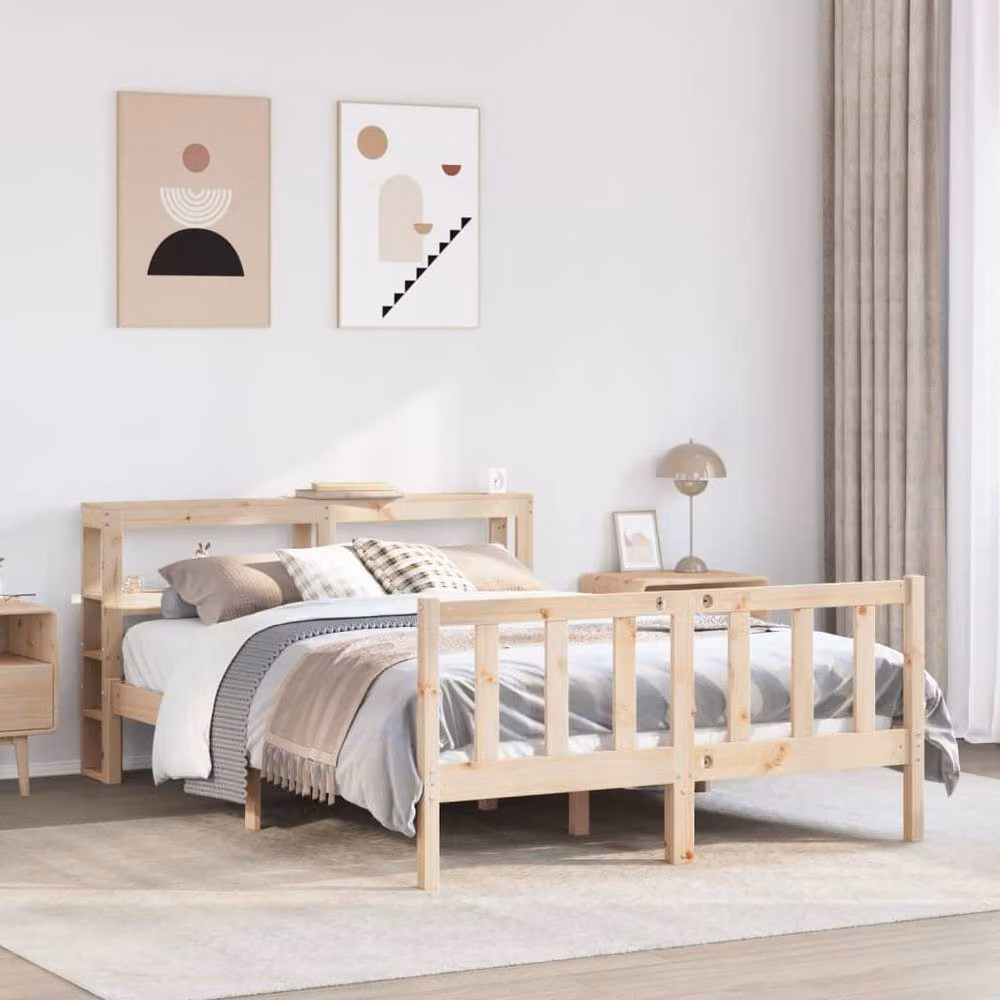 Berkfield Home Beautiful Solid Wood Pine Bed Frame in Natural, W/D/H: 140 x 200 x 82 cm – 2