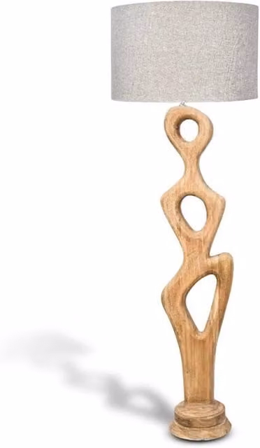 Elm Home And Garden Solid Wood Floor Lamp with Beige Fabric Shade in Natural Finish