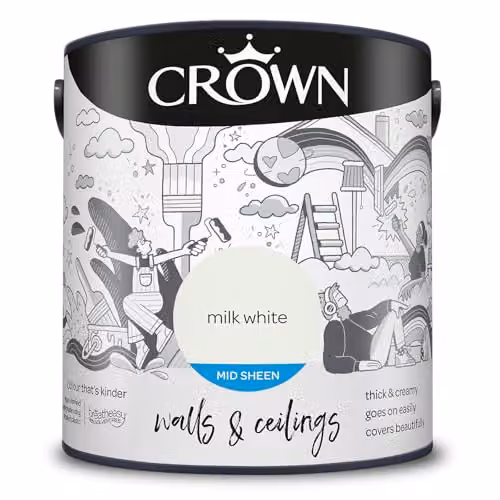 Crown White Walls and Ceilings Mid Sheen Emulsion 2.5L