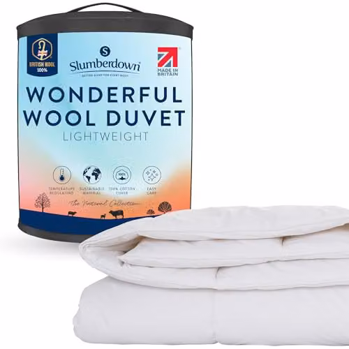 Slumberdown British Wool Double Summer Duvet, White, W/D/H: 200 x 200 cm