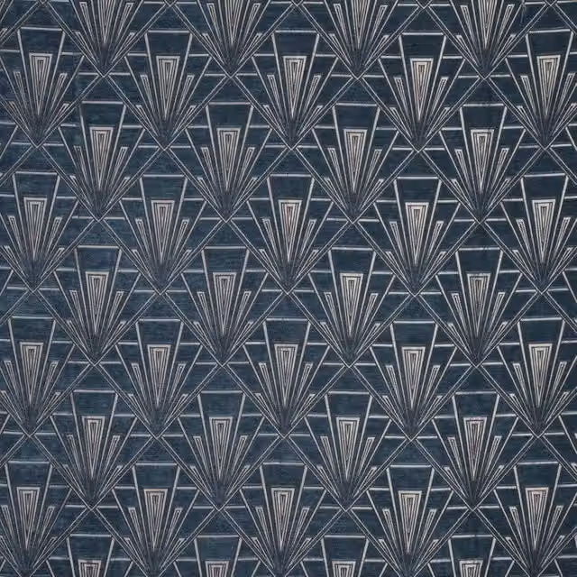 Terrys Gatsby Fabric Plaza Art Deco Graphic Rug in Blue, Grey and Silver