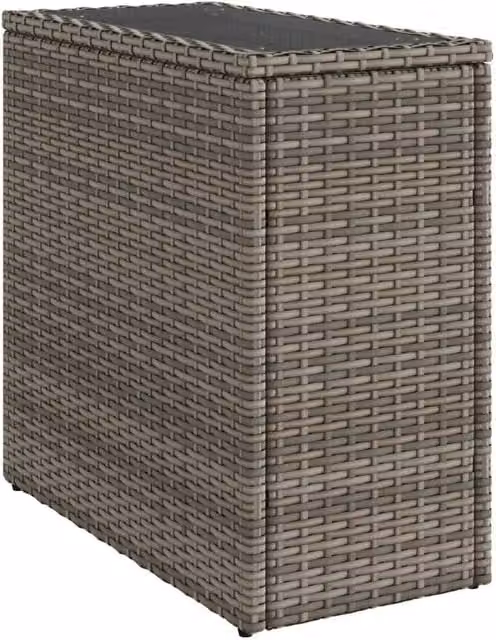 Berkfield Home Grey Poly Rattan Garden Side Table with Glass Top, W: 58 cm, D: 27.5 cm, H: 55 cm – 1