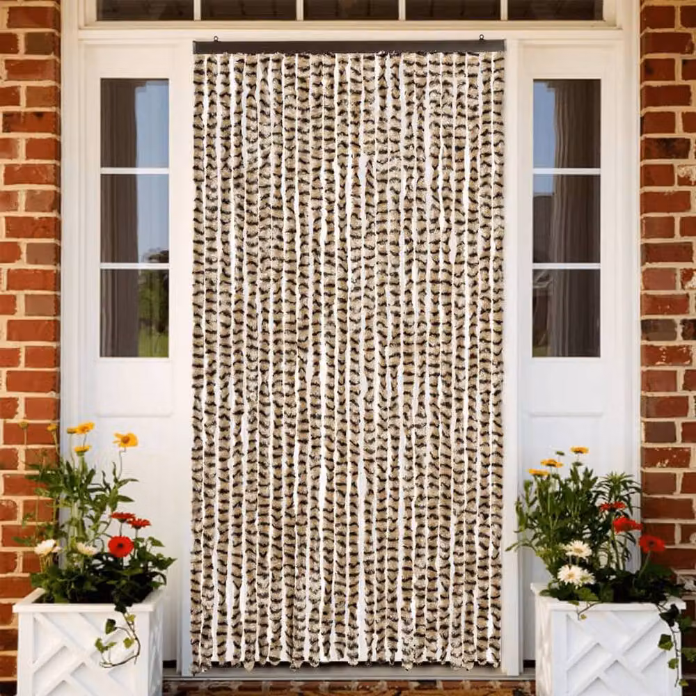 Berkfield Home Striped Chenille Thermal Insulating Fly Curtain in Beige and Brown, W: 100 cm, H: 200 cm – 2