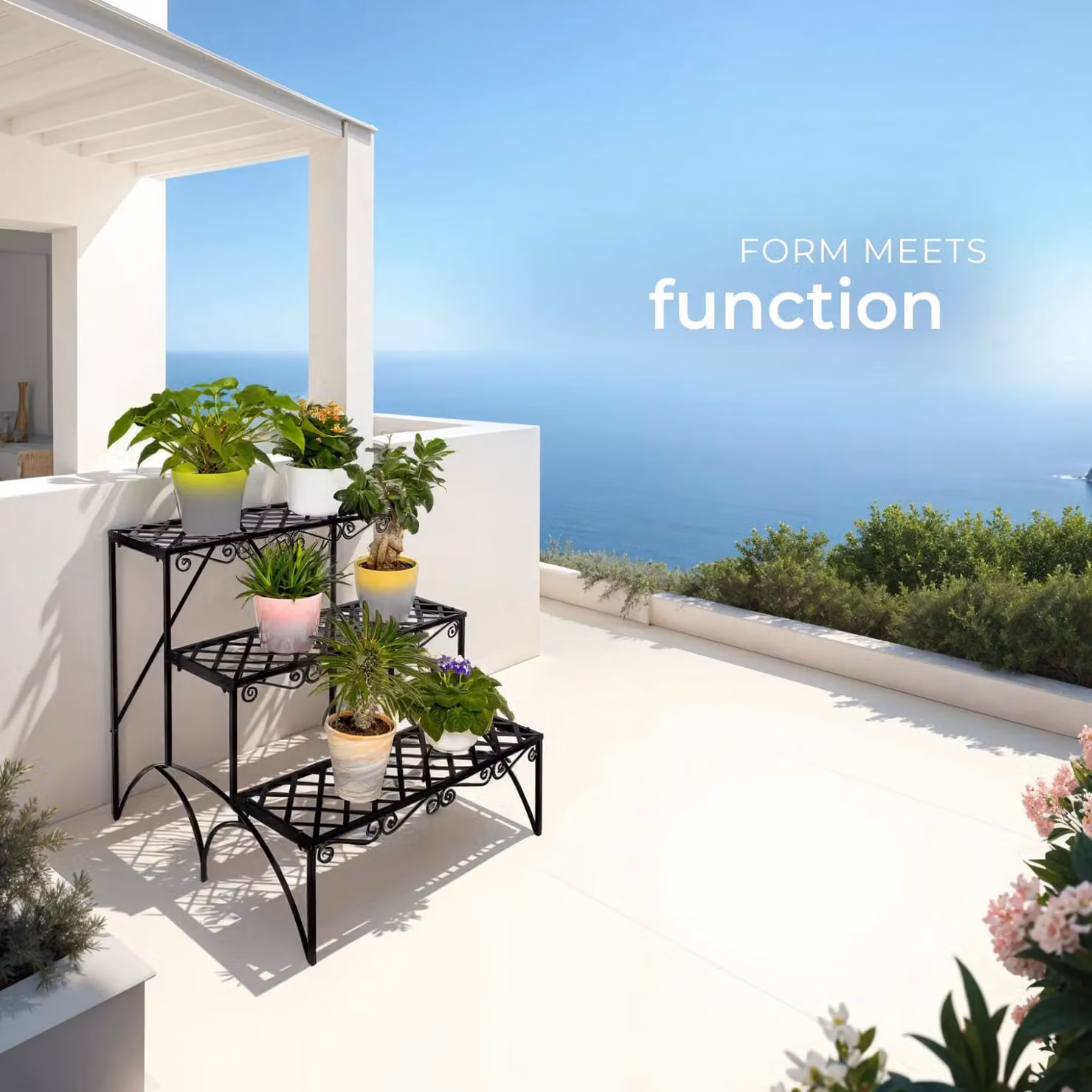 tectake 3-Tier Metal Plant Stand in Matt Black, W/D/H: 60 x 60 x 60 cm – 6