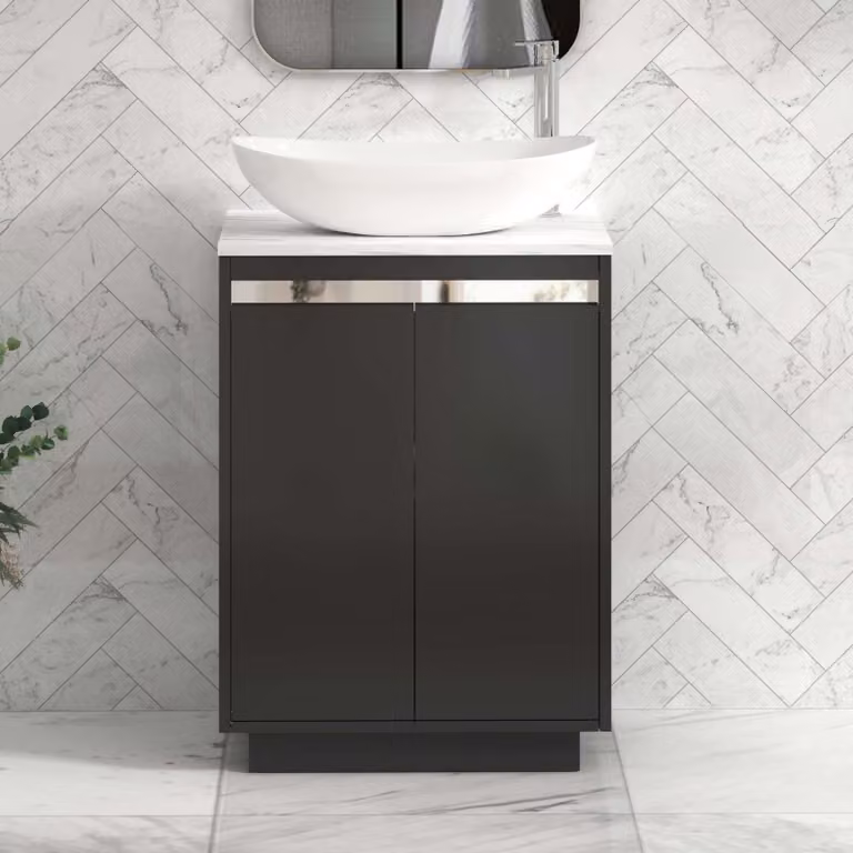 Royal Bathrooms Orion 800mm Matt Obsidian Black Floor Standing 2 Door Vanity Unit with Cesar Basin and Chrome Accent Trim