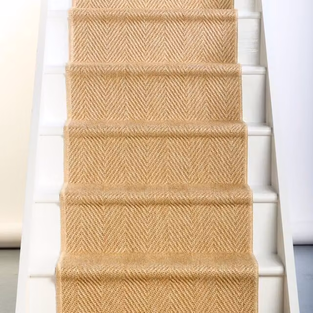RainbowHome New England Herringbone Stair Runner in Beige with Self-Colour Edge, W: 65 cm x L: 700 cm