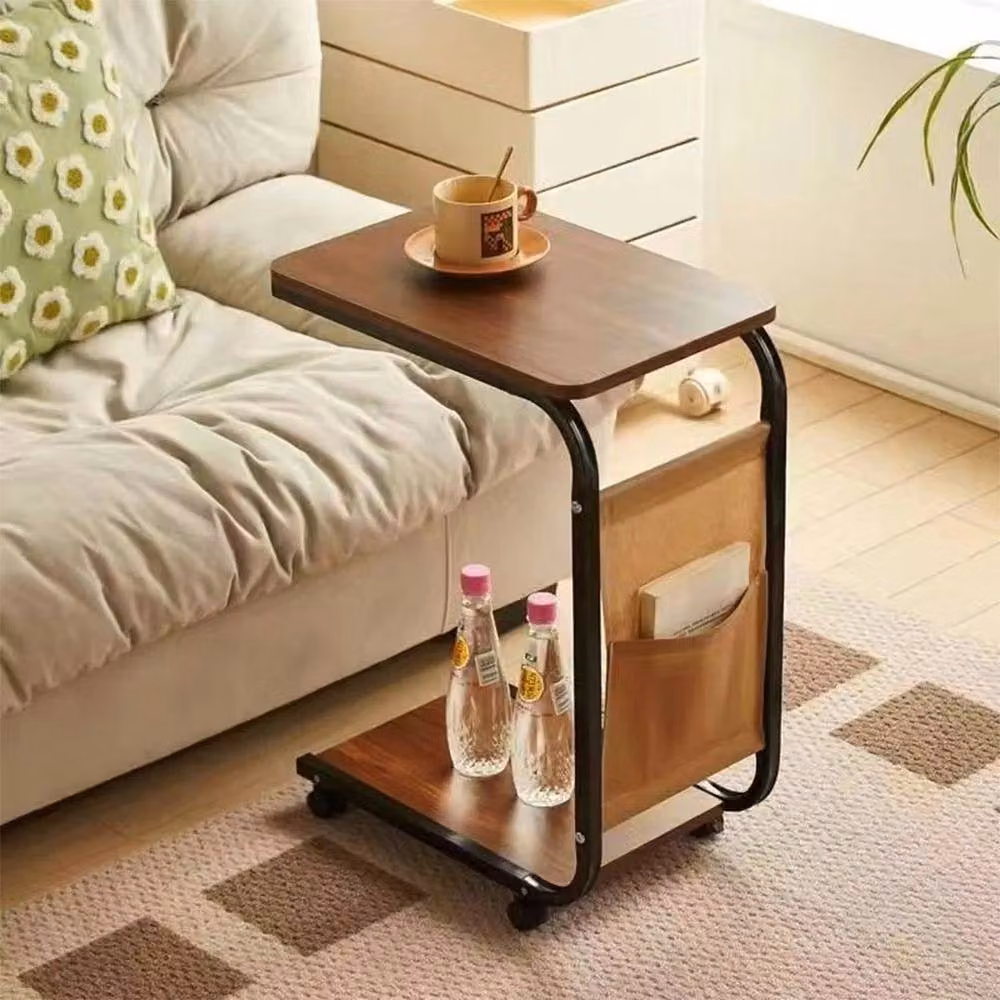 NESTLUNE Mobile C-Table Side Table with Storage Pockets in Brown, W: 100 cm, D: 60 cm, H: 63 cm – 4